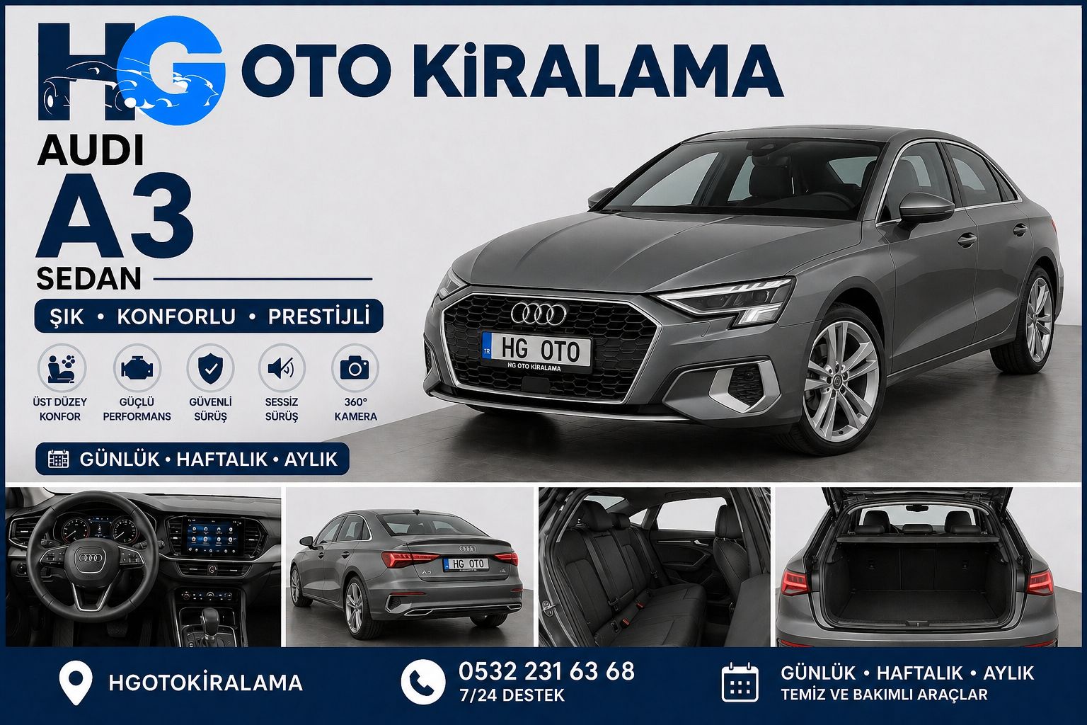OTO KİRALAMA ayrıcalığıyla Audi A3 Sedan kiralama